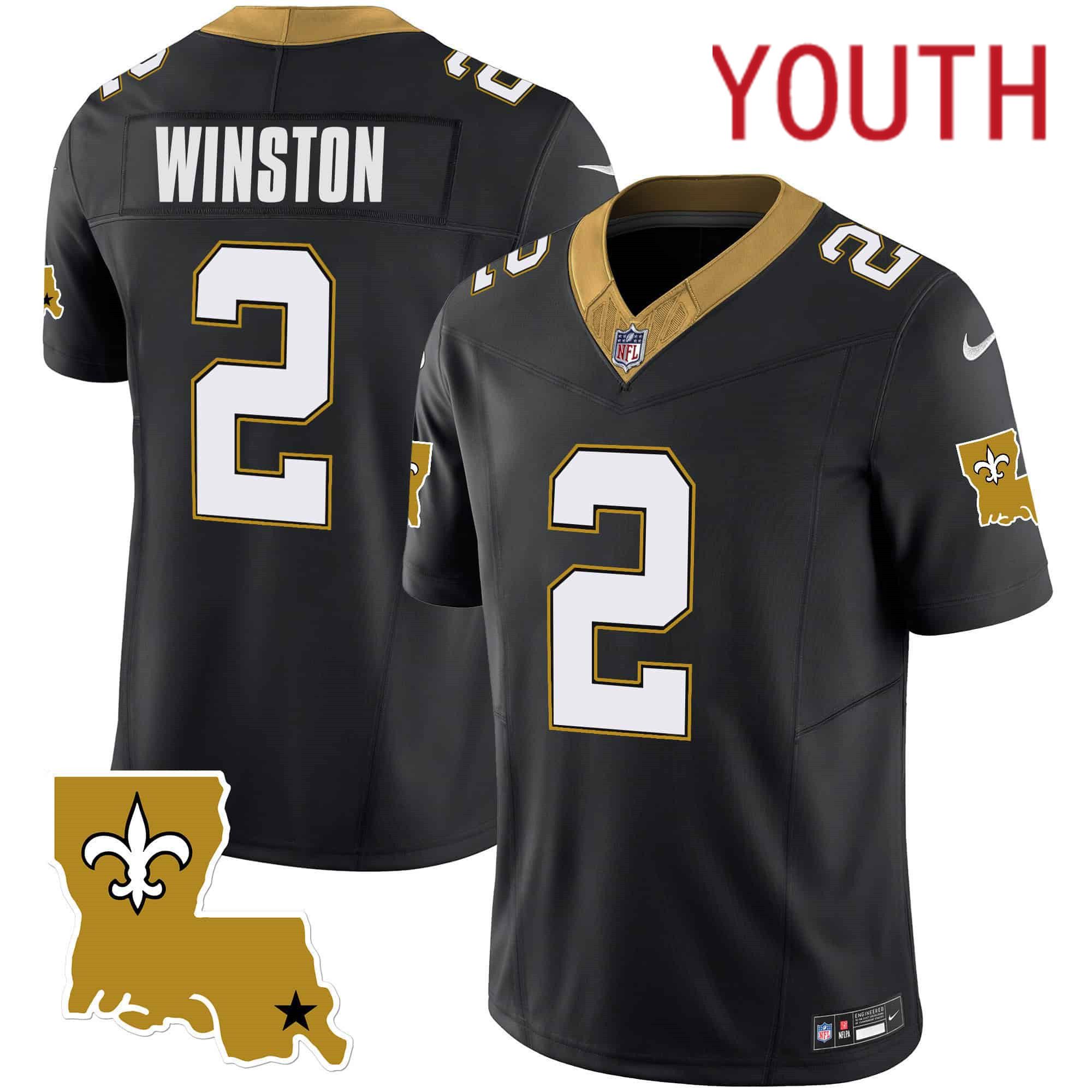 Youth New Orleans Saints #2 Winston Black 2024 Nike 1987 Legacy Vapor Limited NFL Jersey style 1->youth nfl jersey->Youth Jersey